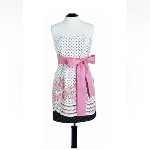 Jessie Steele Apron Pink Roses w Bows Black Swag Romantic Chic Cotton